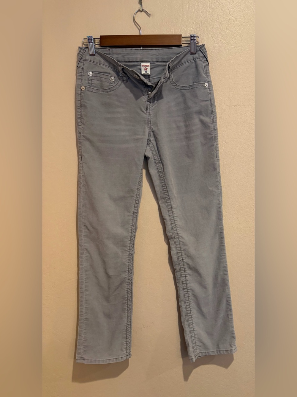 Vintage True Religion Teen Light Grey Soft Jeans, Casual Streetwear, Size 16